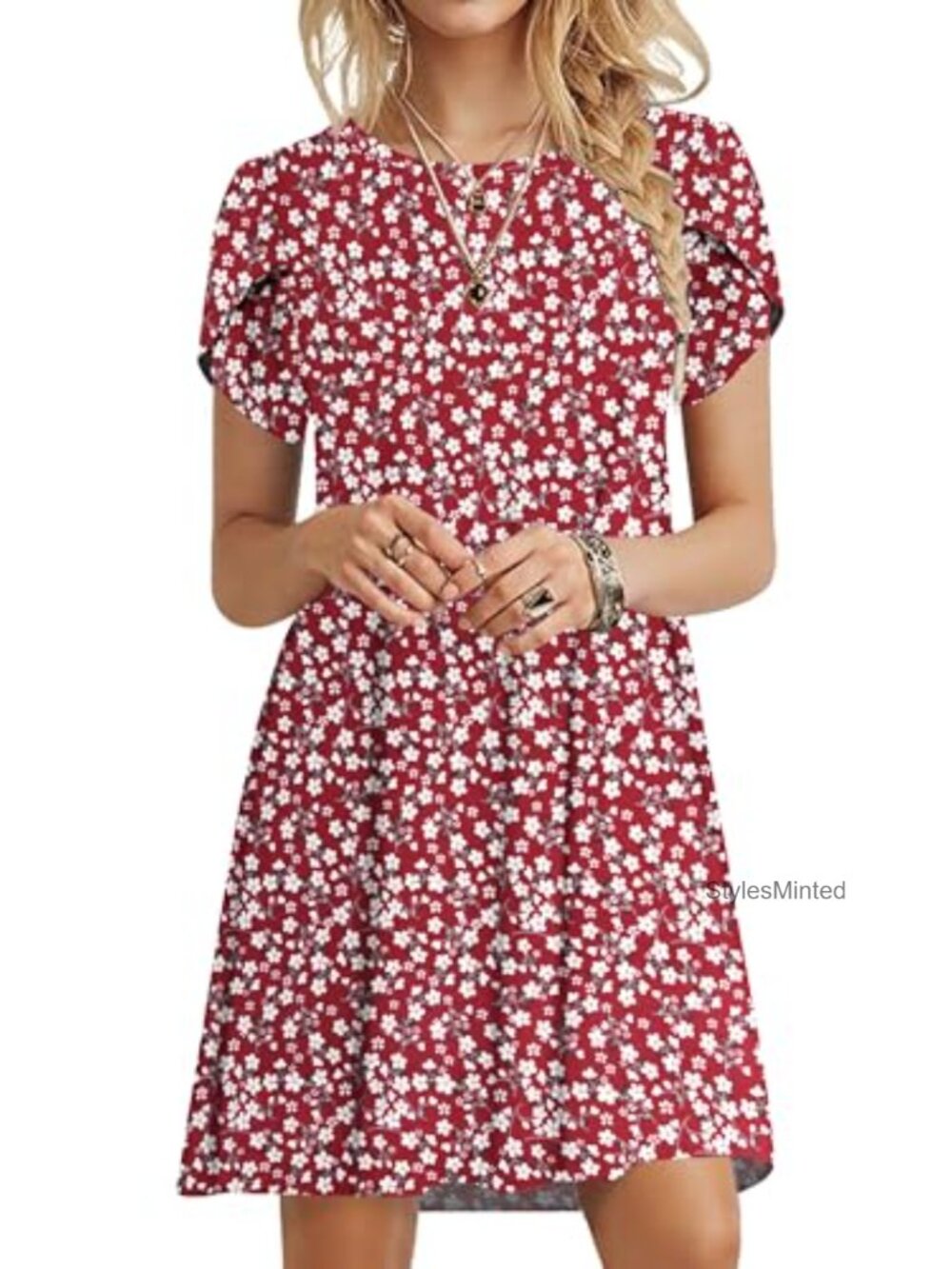 Women's Summer Casual Swing T-Shirt Sundress Petal Sleeve